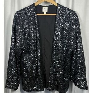 Gap Black Sequin Open Front Kimono Jacket Party Disco Glam Layering Top M Y2K 90